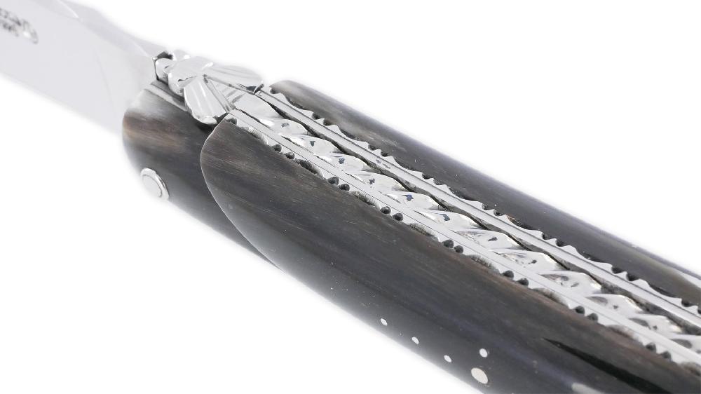 Laguiole Laguiole En Aubrac Knife 1 Piece 12cm Full Buffalo Handle Spirale Spring Double Plates Finely Handcarved Shiny Finish N°2
