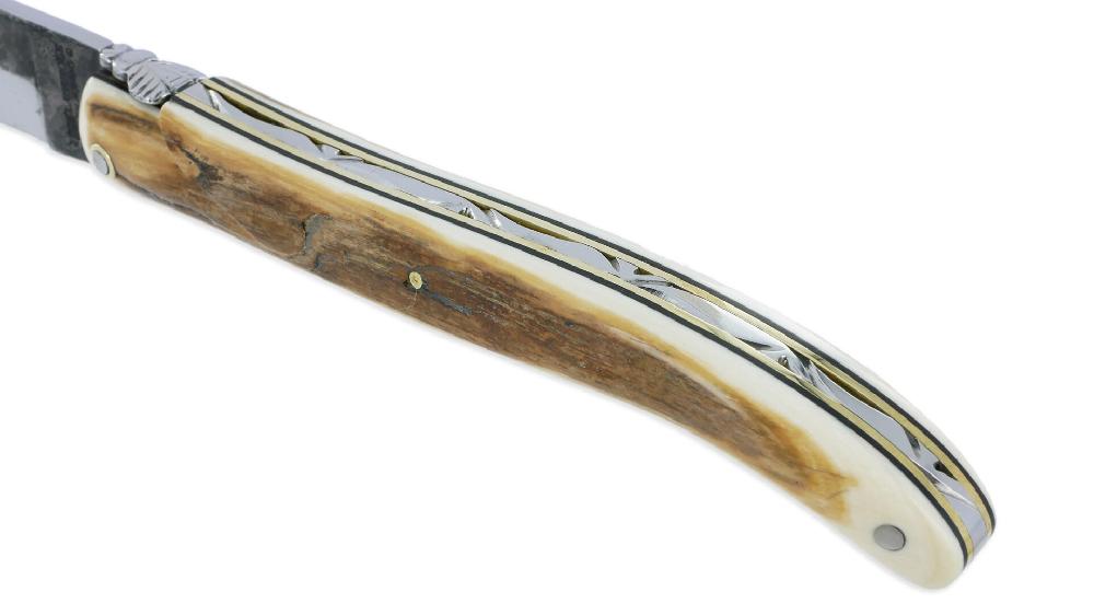 Laguiole Laguiole En Aubrac Knife 1 Piece 12cm Full Handle Mammoth Ivory Crust Blade Brut De Forge