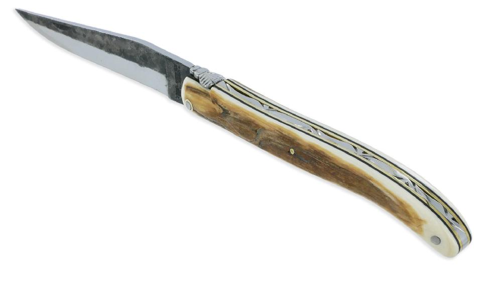 Laguiole Laguiole En Aubrac Knife 1 Piece 12cm Full Handle Mammoth Ivory Crust Blade Brut De Forge