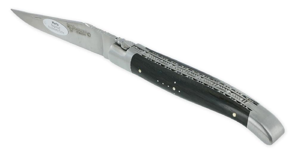 laguiole Laguiole en Aubrac knife 1 piece 12cm Morta handle Double plates and Guilloché spring 2 bolsters Prestige forged fly Brushed finish