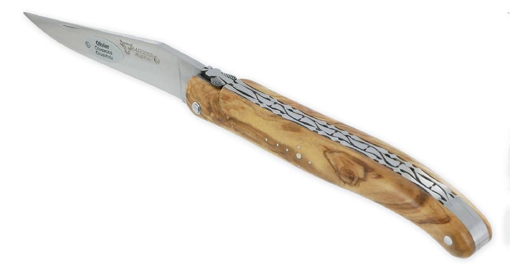 Laguiole Laguiole En Aubrac Knife 1 Piece 12cm Olivewood Handle Full Handle Brushed Finish Double Plates Num2