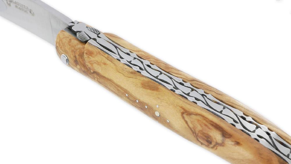 Laguiole Laguiole En Aubrac Knife 1 Piece 12cm Olivewood Handle Full Handle Brushed Finish Double Plates Num2
