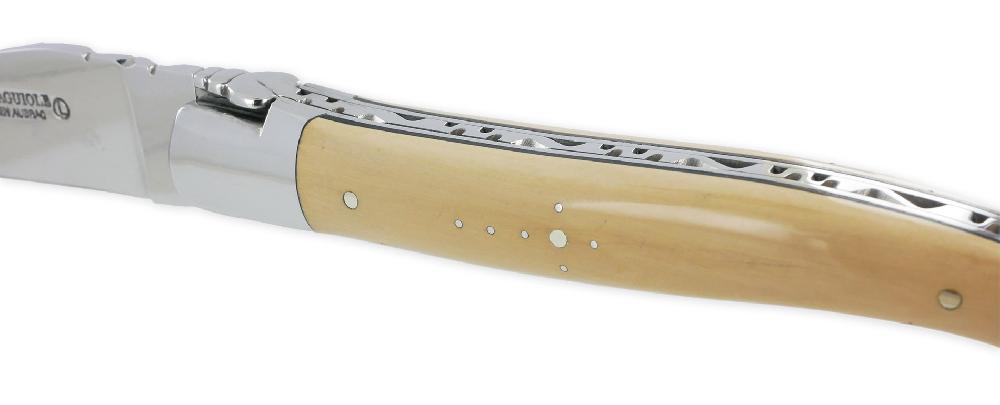 Laguiole Laguiole En Aubrac Knife 1 Piece 12cm Smooth Mammoth Ivory Crust Handle Black Spacers 2 Bright Stainless Steel Bolsters