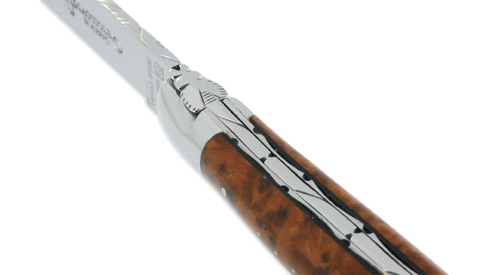 Laguiole Laguiole En Aubrac Knife 1 Piece 12cm Thuja 2 Shiny Stainless Steel Bolsters Guilloche Plates And Spring Shiny Finish