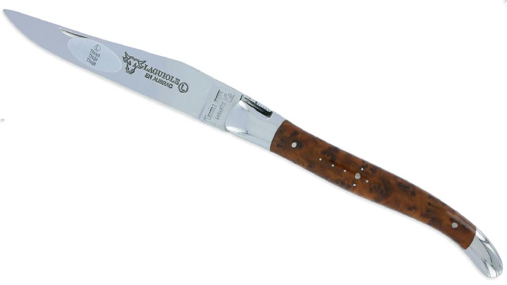 Laguiole Laguiole En Aubrac Knife 1 Piece 12cm Thuja 2 Shiny Stainless Steel Bolsters Guilloche Plates And Spring Shiny Finish