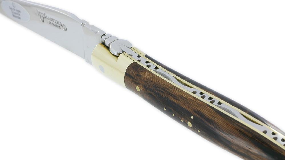 Laguiole Laguiole En Aubrac Knife 1 Piece 12cm Vine Wood Handle Shiny Brass Bolsters And Plates Carved Spring