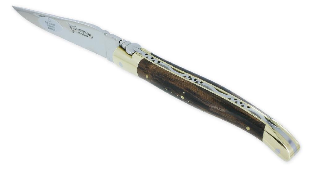 Laguiole Laguiole En Aubrac Knife 1 Piece 12cm Vine Wood Handle Shiny Brass Bolsters And Plates Carved Spring