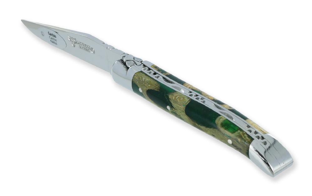 laguiole Laguiole en Aubrac knife 1 piece Green Cactus Handle 2 Bolsters Shiny Stainless Steel 10 cm