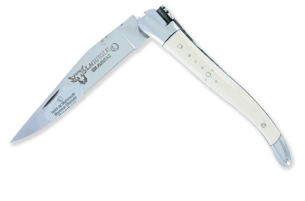 Laguiole Laguiole En Aubrac Knife 1 Pièce Mammoth Ivory Handle With Ebony Spacers 2 Bolsters Shiny Stainless Steel 10 Cm