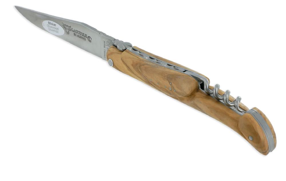 Laguiole Laguiole En Aubrac Knife 2 Pieces 12 Cm Olivewood Full Handle Brushed Finish With Corkscrew