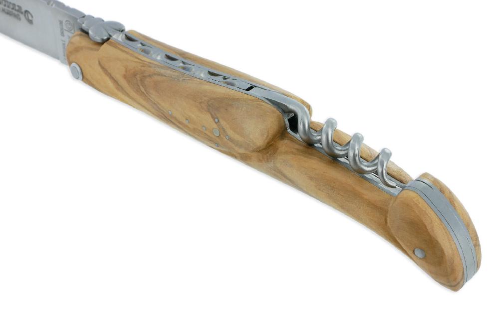 Laguiole Laguiole En Aubrac Knife 2 Pieces 12 Cm Olivewood Full Handle Brushed Finish With Corkscrew