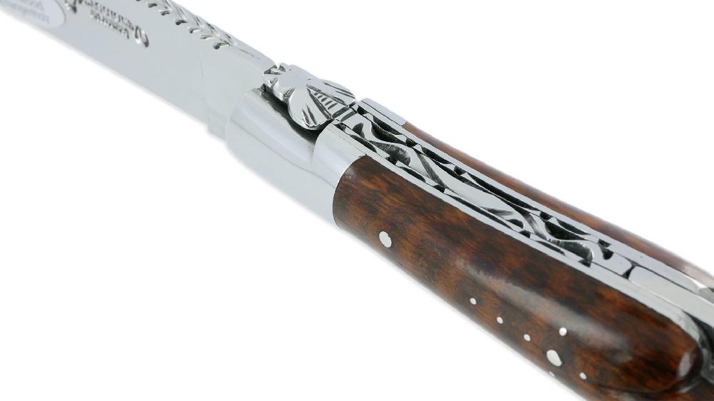 Laguiole Laguiole En Aubrac Knife 2 Pieces 12cm With Corkscrew Amourette Handle 2 Shiny Stainless Steel Bolsters Double Plates