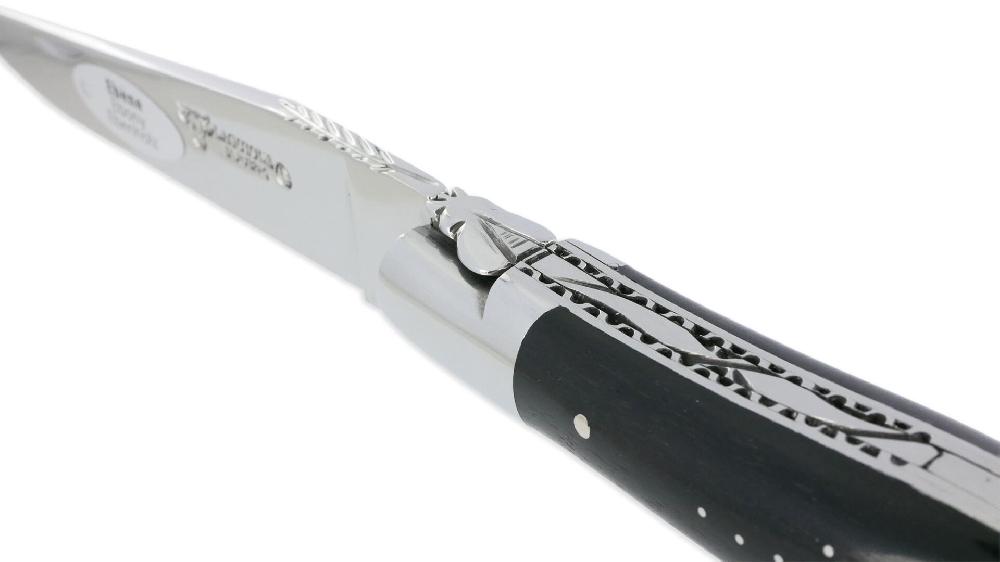 Laguiole Laguiole En Aubrac Knife 2 Pieces 12cm With Corkscrew Ebony Handle 2 Shiny Stainless Steel Bolsters Double Plates