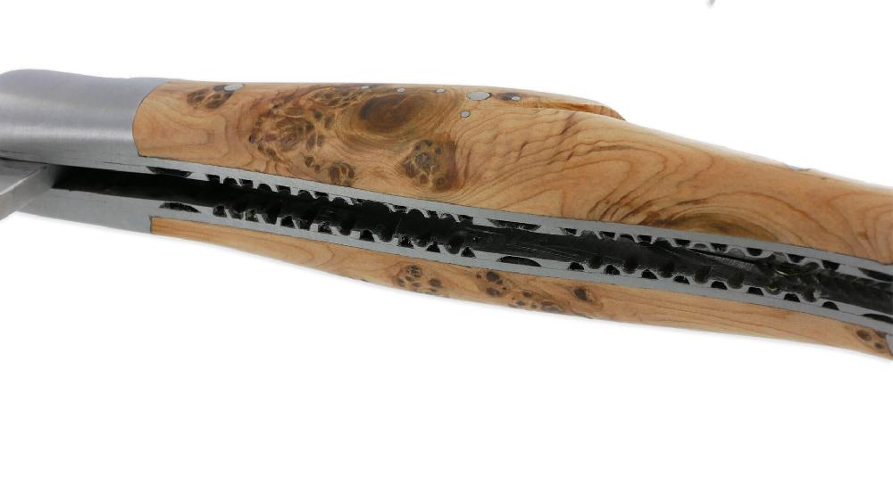 Laguiole Laguiole En Aubrac Knife 2 Pieces 12cm With Corkscrew Juniper Handle 2 Brushed Stainless Steel Bolsters Double Plates