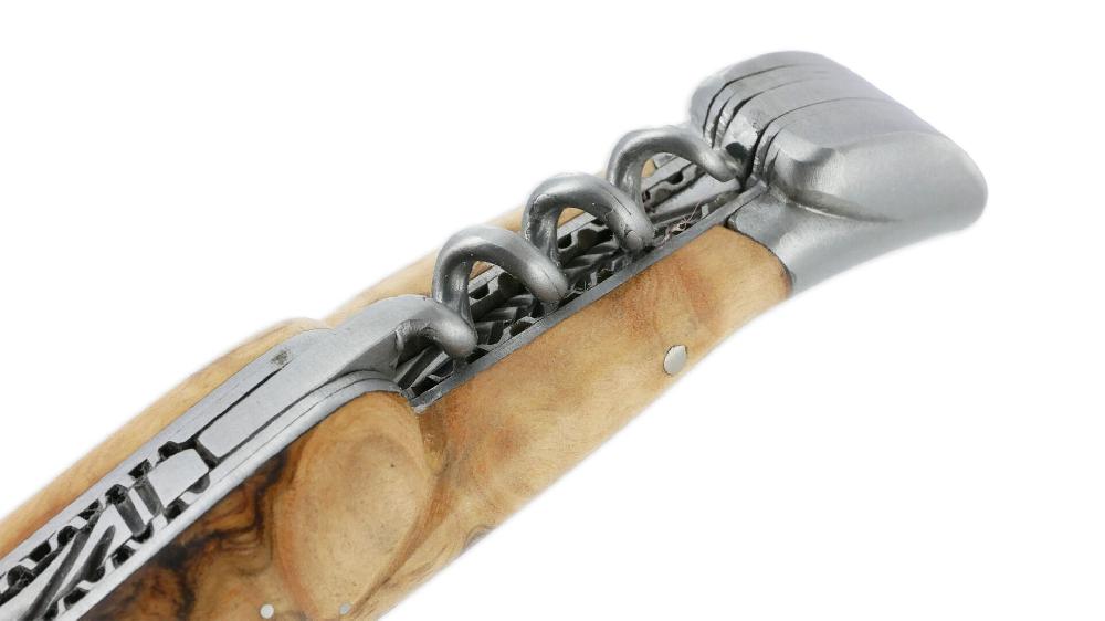 Laguiole Laguiole En Aubrac Knife 2 Pieces 12cm With Corkscrew Olivewood Handle 2 Brushed Stainless Steel Bolsters Double Plates