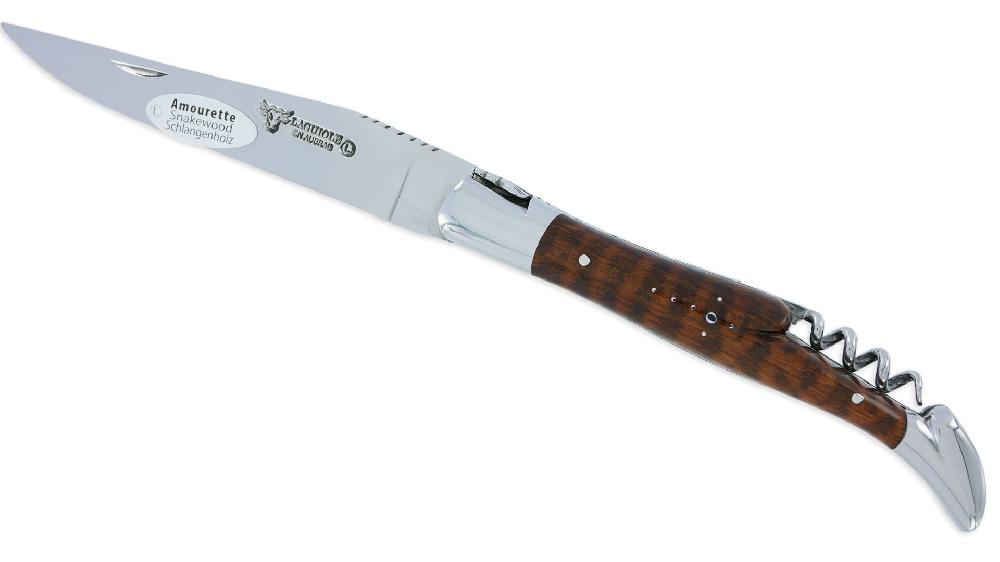 laguiole Laguiole en Aubrac knife 2 pieces 12cm with corkscrew Amourette Handle 2 Shiny Stainless Steel Bolsters Double Plates