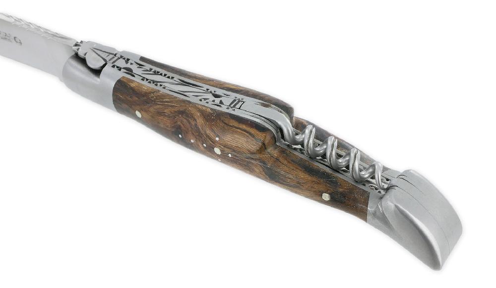 Laguiole Laguiole En Aubrac Knife 2 Pieces Double Plates And Spring Handcarved 12cm Corkscrew Vine Stock Handle 2 Brushed Stainless Steel Bolsters