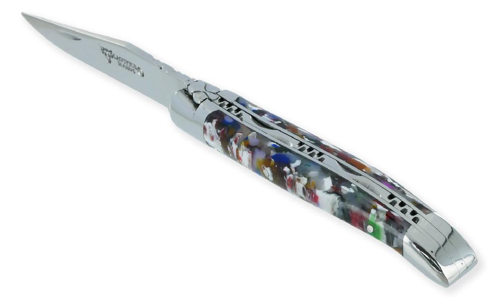 laguiole Laguiole en Aubrac Knife Arlequin 1 pièce Acrylic Handle 2 Bolsters Shiny Stainless Steel 10 cm