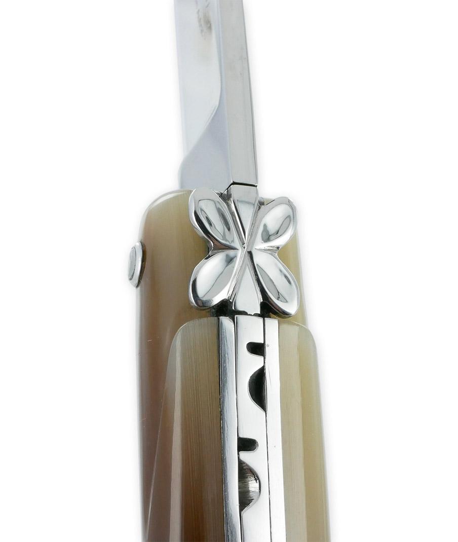 Laguiole Laguiole En Aubrac Knife L’Aubracien 1 Piece 12 Cm Horn Tip 1 Shiny Stainless Steel Bolster Fly Flower Of Aubrac