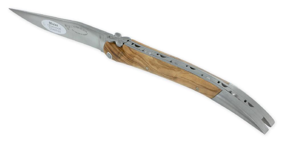 Laguiole Laguiole En Aubrac Knife L’Aubracien 1 Piece 12 Cm Olivewood 1 Brushed Stainless Steel Bolster Fly Flower Of Aubrac