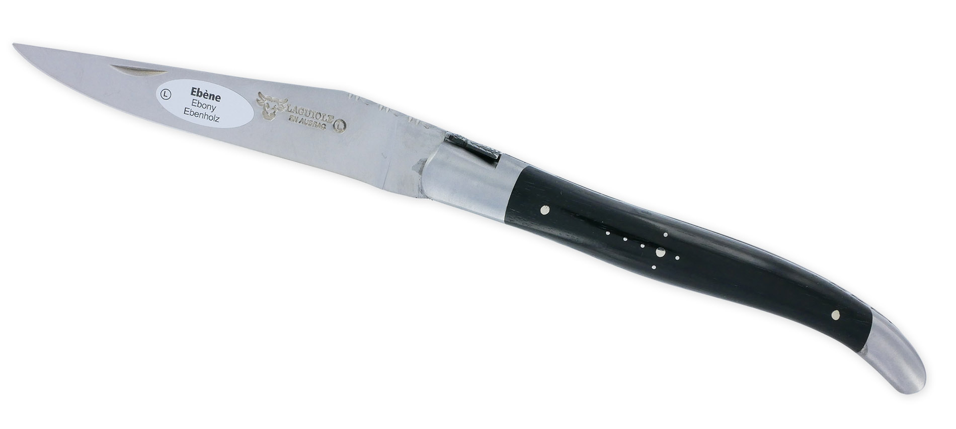 Laguiole Laguiole En Aubrac Knife L’Elégant 1 Piece 12cm Ebony Handle 2 Brushed Stainless Steel Bolsters Carved Spring Foliage Prestige Fly