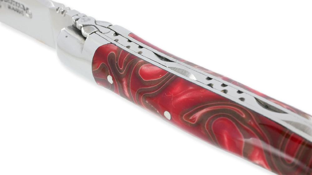 Laguiole Laguiole En Aubrac Knife Marshmallow Red 1 Pièce Acrylic Handle 2 Bolsters Shiny Stainless Steel 10 Cm