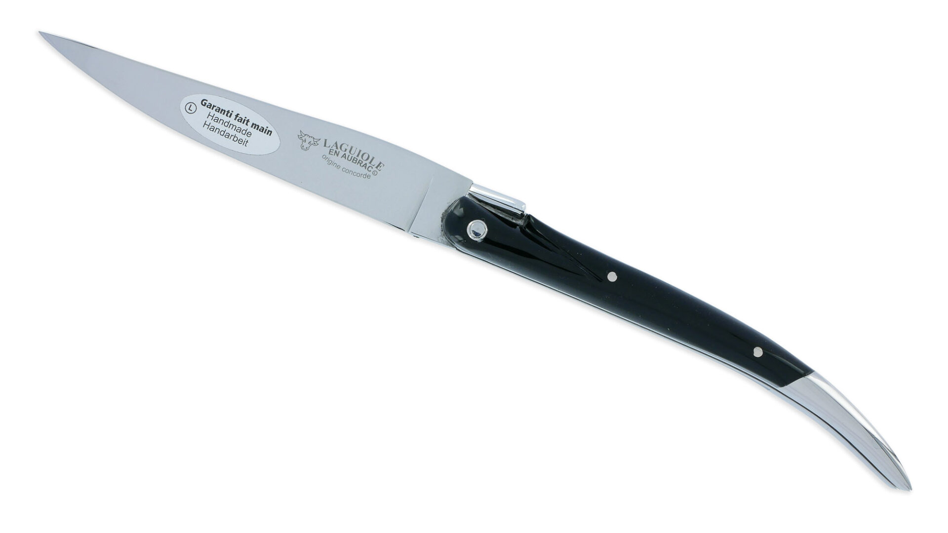 Laguiole Laguiole En Aubrac Knife Origin CONCORDE Anniversary 1 Bolster Black Corian Shiny Finish