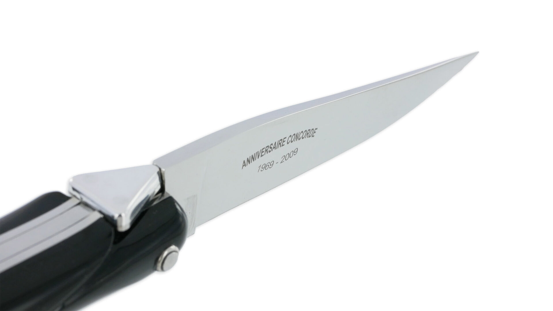 Laguiole Laguiole En Aubrac Knife Origin CONCORDE Anniversary 1 Bolster Black Corian Shiny Finish