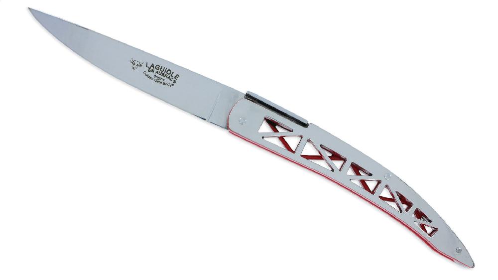 Laguiole Laguiole En Aubrac Knife Origin GOLDEN GATE Full Handle 12cm Red And Mirror Polished