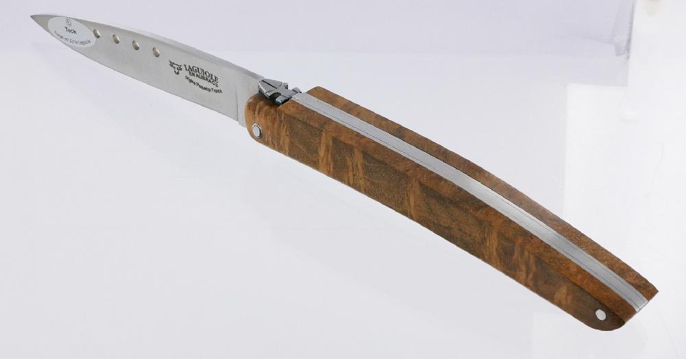Laguiole Laguiole En Aubrac Knife Origin Liner FRANCE Le Marine Full Handle In Teak And Aluminum Portholes On The Blade Numbered And Limited Series Brushed Finish