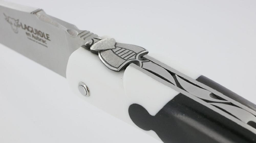Laguiole Laguiole En Aubrac NEO Knife 1 Piece 14 Cm Full Ebony And White Corian Handle Brushed Stainless Steel Finish Numbered And Limited Series No. 1/15