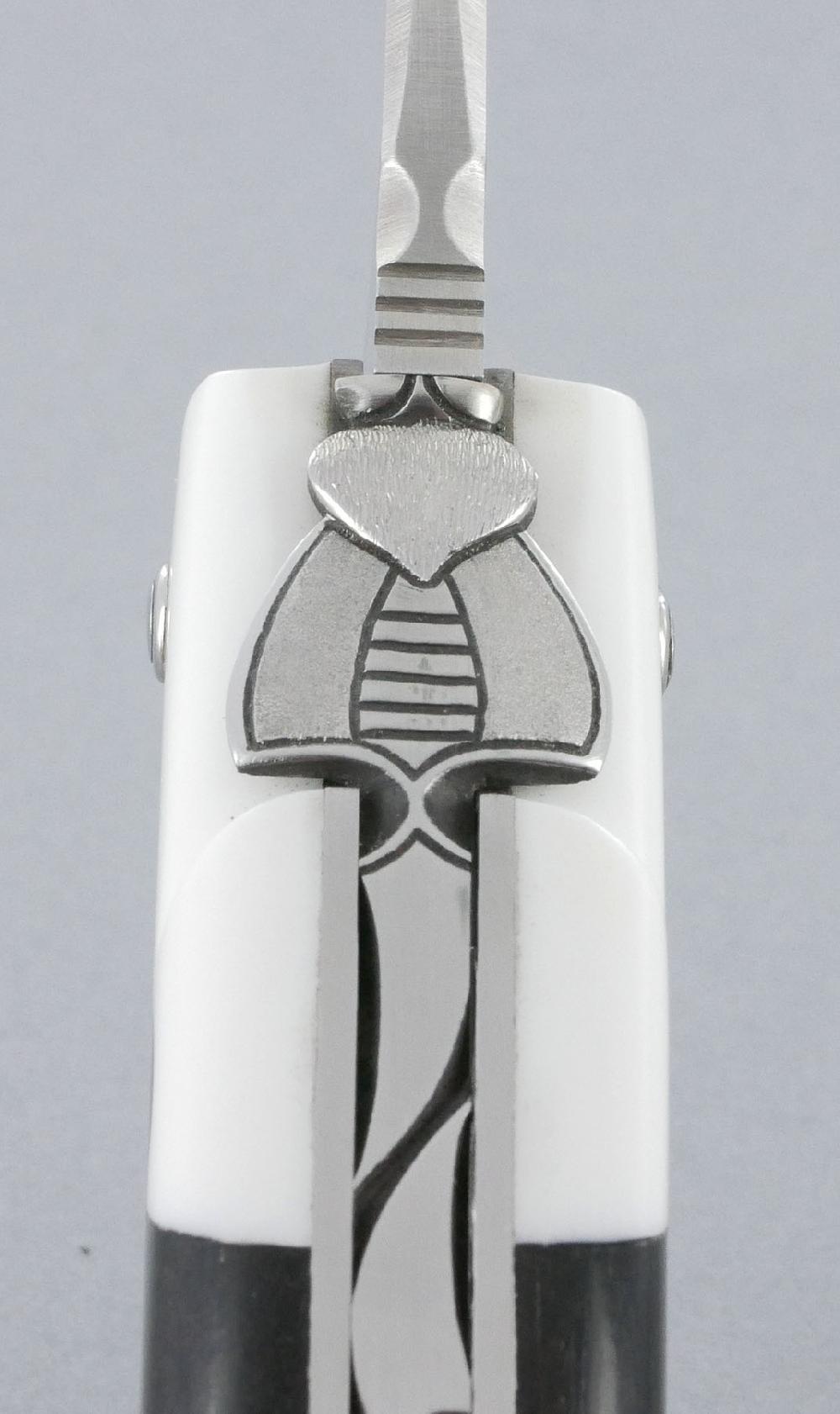 Laguiole Laguiole En Aubrac NEO Knife 1 Piece 14 Cm Full Ebony And White Corian Handle Brushed Stainless Steel Finish Numbered And Limited Series No. 1/15