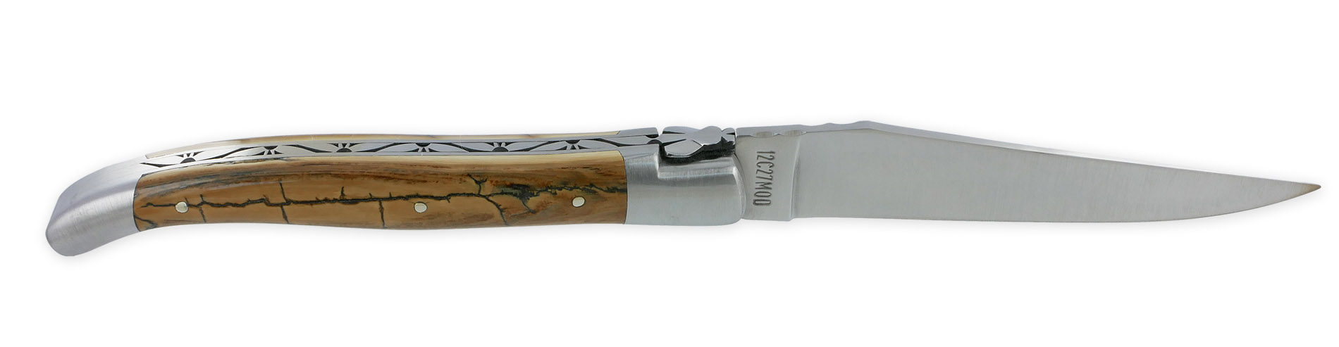 Laguiole Laguiole En Aubrac Prestige Knife 1 Piece 12cm Mammoth Ivory Crust Handle 2 Brushed Stainless Steel Bolsters Handcarved Spring Unique Piece