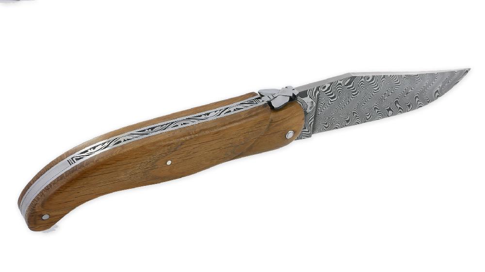 Laguiole Laguiole En Aubrac Prestige Knife 1 Piece 14 Cm Full Handle Napoleon Coin Inlay Full Handle Royal Oak Damascus Blade Forged Prestige Fly Unique Piece
