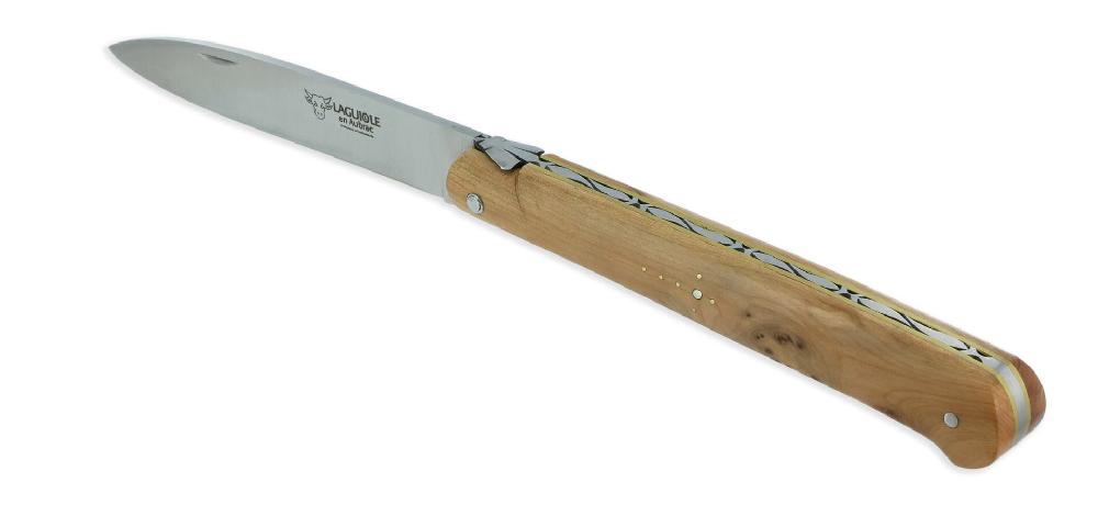 Laguiole Laguiole En Aubrac Straight Knife 1 Piece 13 Cm Juniper Full Handle Brushed Stainless Steel Blade