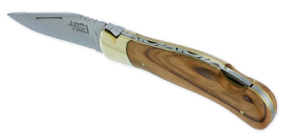 laguiole Laguiole Hunting Knife Arbalète Olivewood Handle Front bolster and plates Bright finish brass 12cm