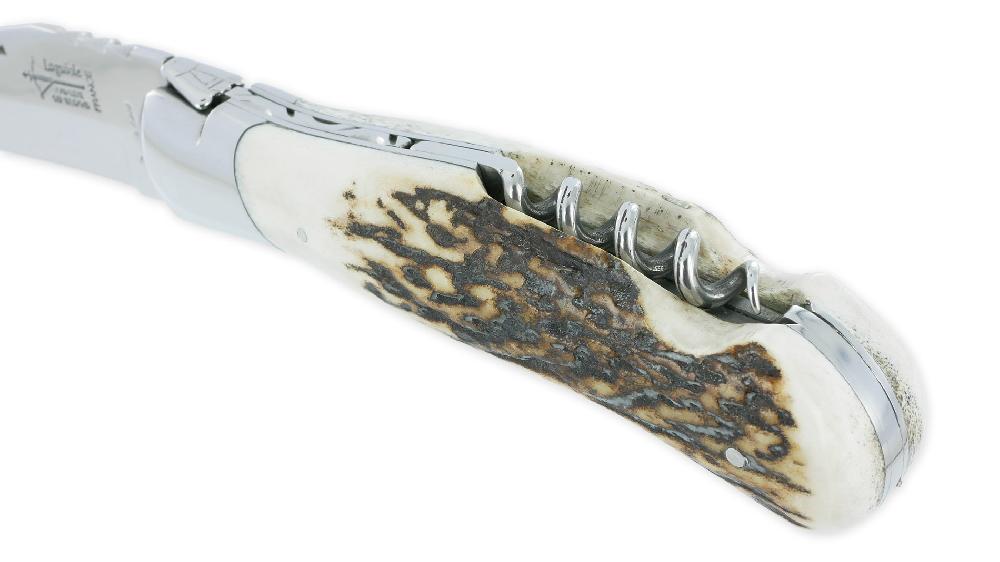 Laguiole Laguiole Hunting Knife Arbalete With Corkscrew Deer Antler Handle 12cm Shiny Finish