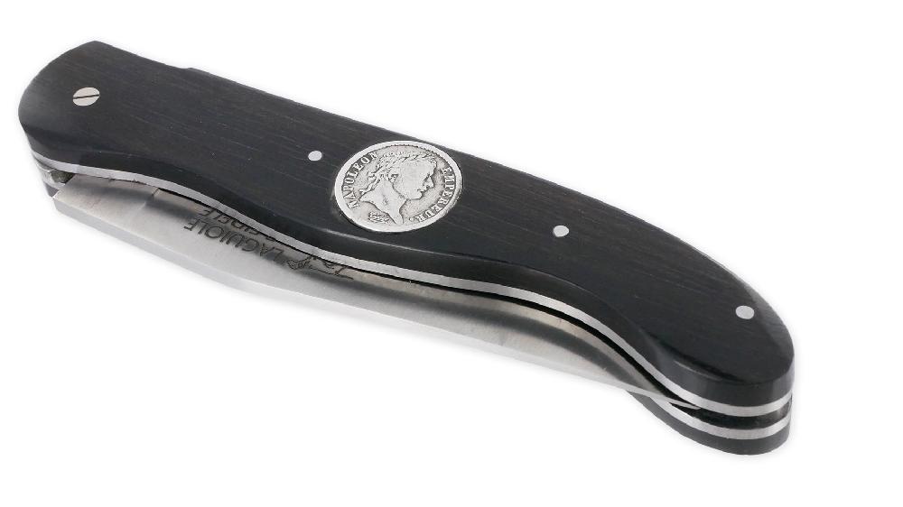 Laguiole Laguiole Prestige Designer Knife 1 Piece 12 Cm Napoleon Silver Coin Inlay Full Ebony Handle Carved Spring Unique Piece