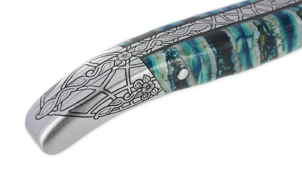 Laguiole Laguiole Prestige Designer Knife 1 Piece 12 Cm Rear Bolster Turquoise Mammoth Molar Handle Damascus Blade Unique Piece