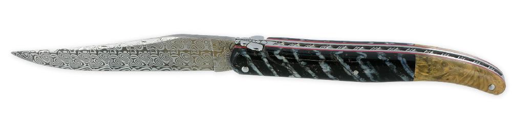 Laguiole Laguiole Prestige Knife Creator 1 Piece 12 Cm 1 Back Bolster Boxwood Full Mammoth Molar Handle Prestige Fly Hand Engraved Spiral Spring Pearl Damascus Blade Unique Piece