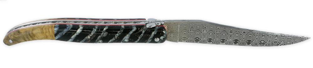 Laguiole Laguiole Prestige Knife Creator 1 Piece 12 Cm 1 Back Bolster Boxwood Full Mammoth Molar Handle Prestige Fly Hand Engraved Spiral Spring Pearl Damascus Blade Unique Piece