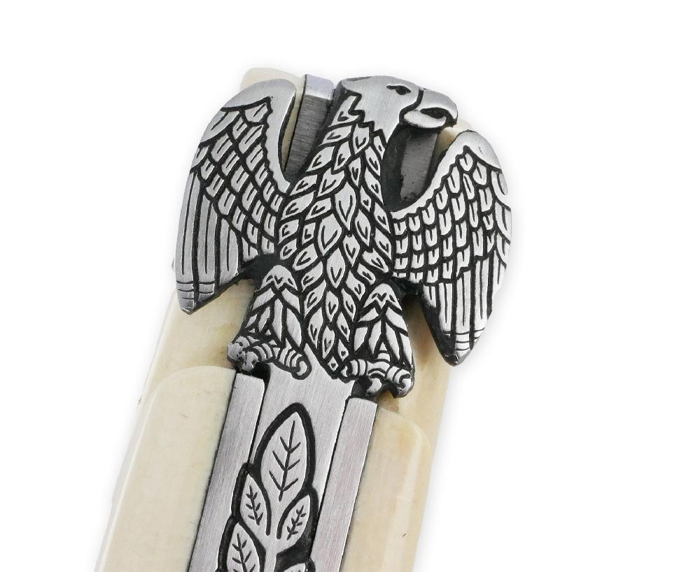 Laguiole Prestige Designer Laguiole Knife 1 Piece 15 Cm Napoleon Coin Inlay Full Mammoth And Ebony Bi Handle Damascus Blade Prestige Imperial Eagle Fly Unique Piece-Ivory Material