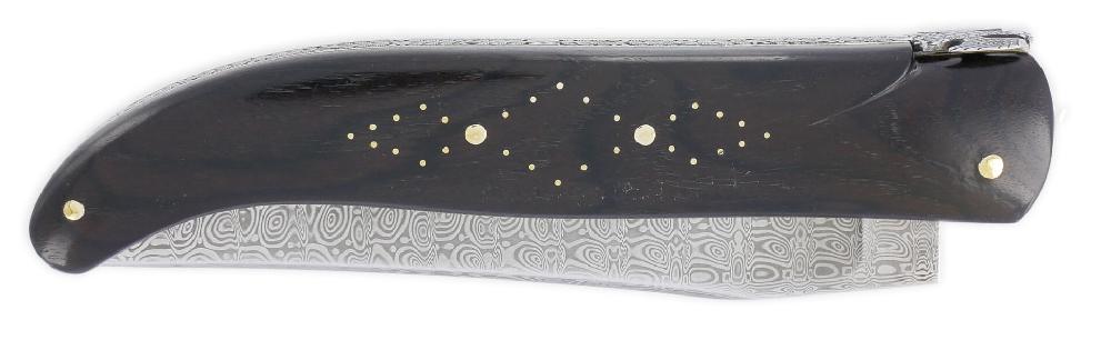 laguiole Prestige Designer Laguiole Knife 1 Piece 15 cm Napoleon GOLD Coin Inlay Ebony Handle Damascus Blade Prestige Imperial Eagle Fly Unique Piece