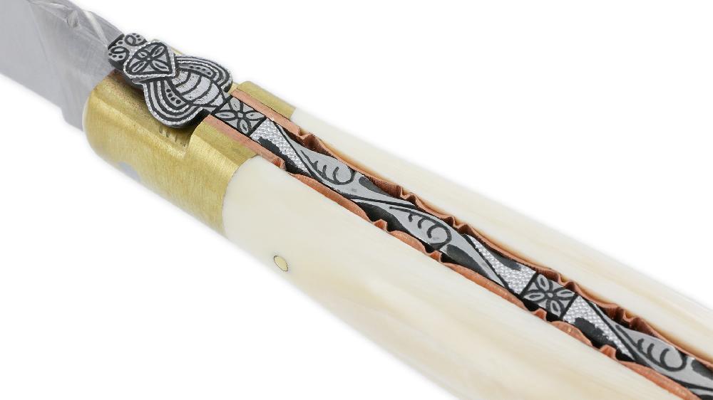 Laguiole Prestige Folding Knife Laguiole En Aubrac Le Bijou Handle In Laguiole En Aubrac Warthog 2 Golden Brass Bolsters Copper Plates Prestige Fly Jewel N°1