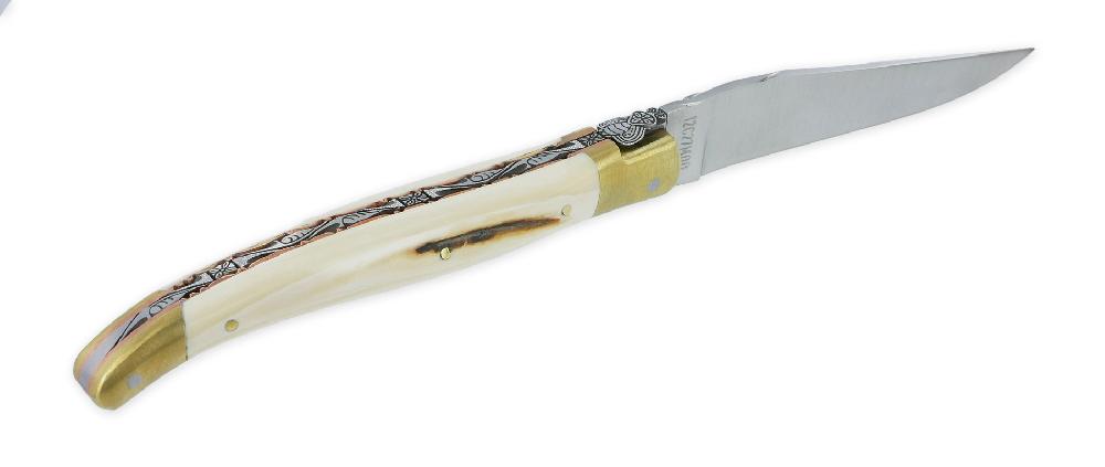 Laguiole Prestige Folding Knife Laguiole En Aubrac Le Bijou Handle In Laguiole En Aubrac Warthog 2 Golden Brass Bolsters Copper Plates Prestige Fly Jewel N°2