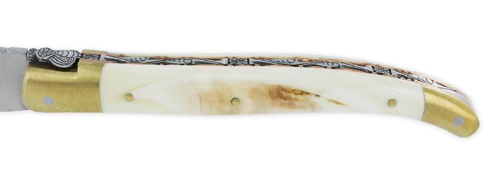 Laguiole Prestige Folding Knife Laguiole En Aubrac Le Bijou Handle In Laguiole En Aubrac Warthog 2 Golden Brass Bolsters Copper Plates Prestige Fly Jewel N°2