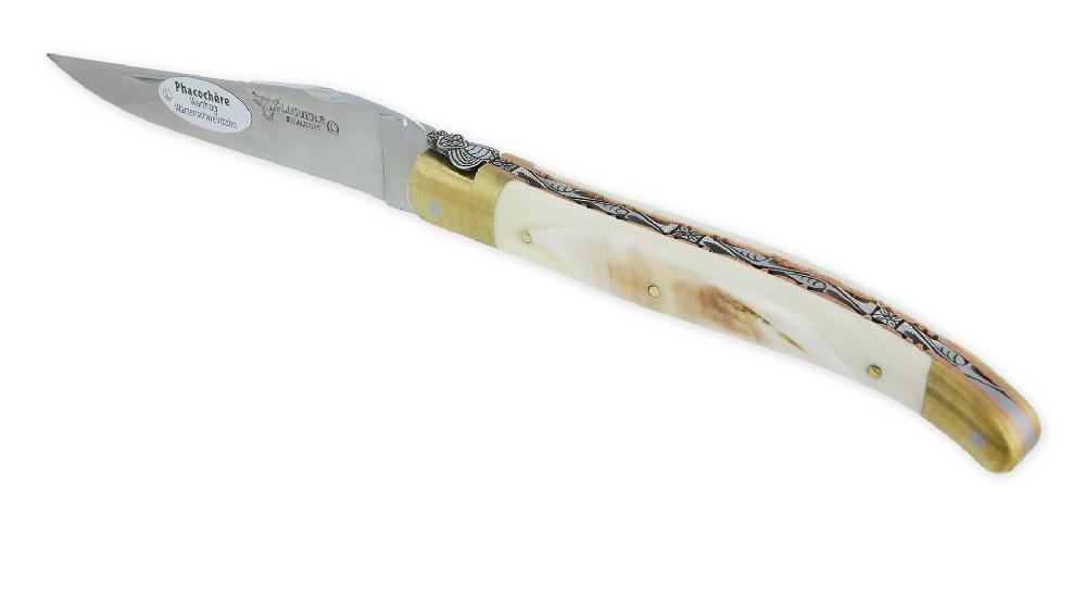 laguiole Prestige Folding knife Laguiole en Aubrac Le Bijou Handle in Laguiole en Aubrac Warthog 2 Golden Brass Bolsters Copper plates Prestige Fly Jewel N°2