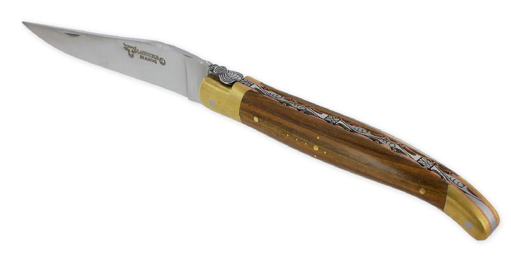 Laguiole Prestige Folding Knife Laguiole En Aubrac Le Bijou Pistachio Handle 2 Golden Brass Bolsters Copper Plates Prestige Fly UNIQUE PIECE