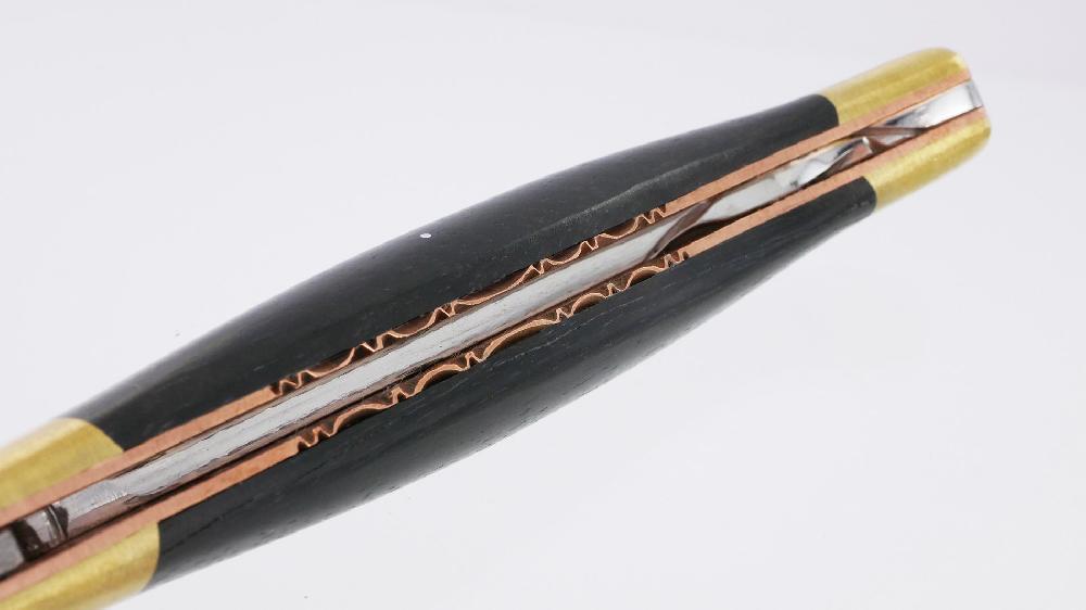 Laguiole Prestige Folding Knife Laguiole En Aubrac Le Bijou Poplar Fork Handle 2 Golden Brass Bolsters Copper Plates Prestige Fly UNIQUE PIECE (Copier)