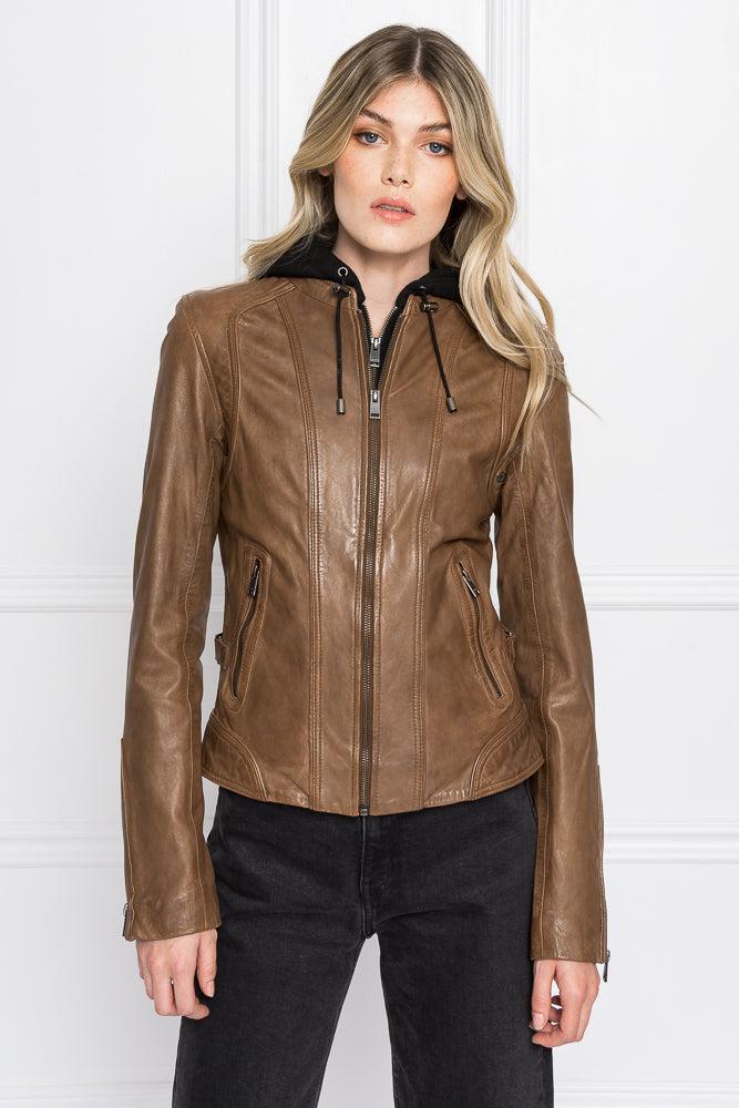 Lamarque ARLETTE | Veste Moto En Cuir Convertible Brun